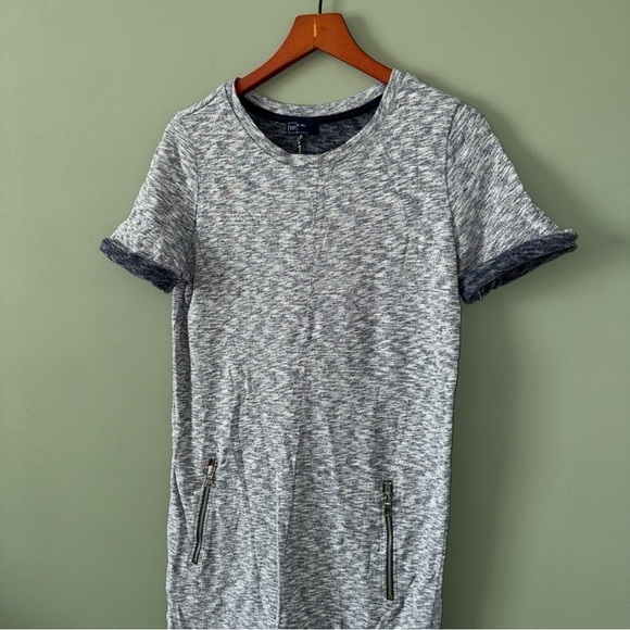 GAP Womens Navy Heathered Sweater Knit Dress Zipper Pockets Sheath Tall Medium - Picture 2 of 9